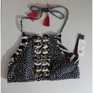 New La Blanca Multi Print Lace Up Halter Bikini Top Size 10